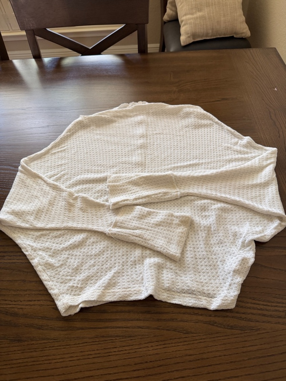Free People White Long Sleeve Waffle Knit Top